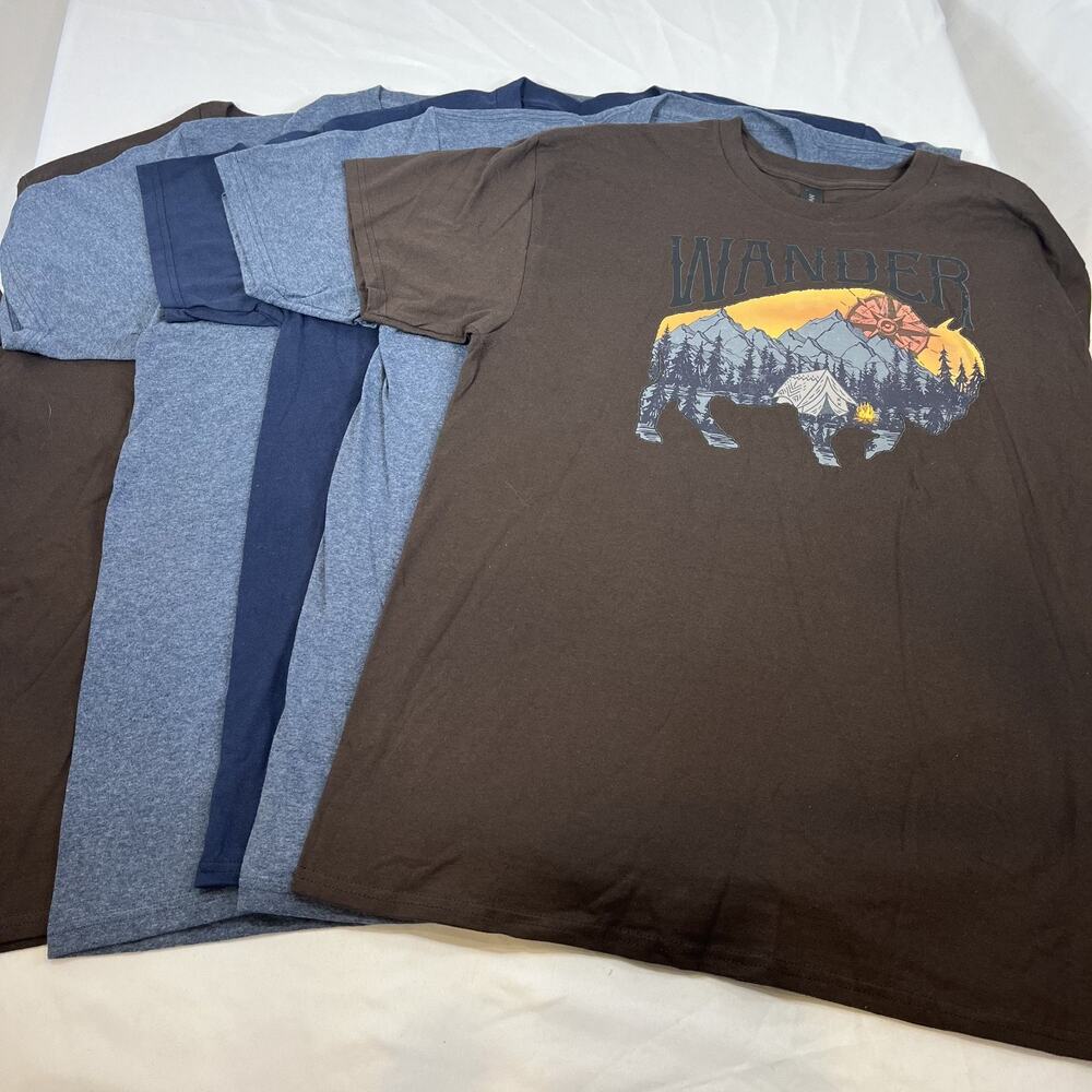 Lot of 5 Graphic T-Shirts Gildan Delta Pro Weight Brown Blue Unisex Adult L